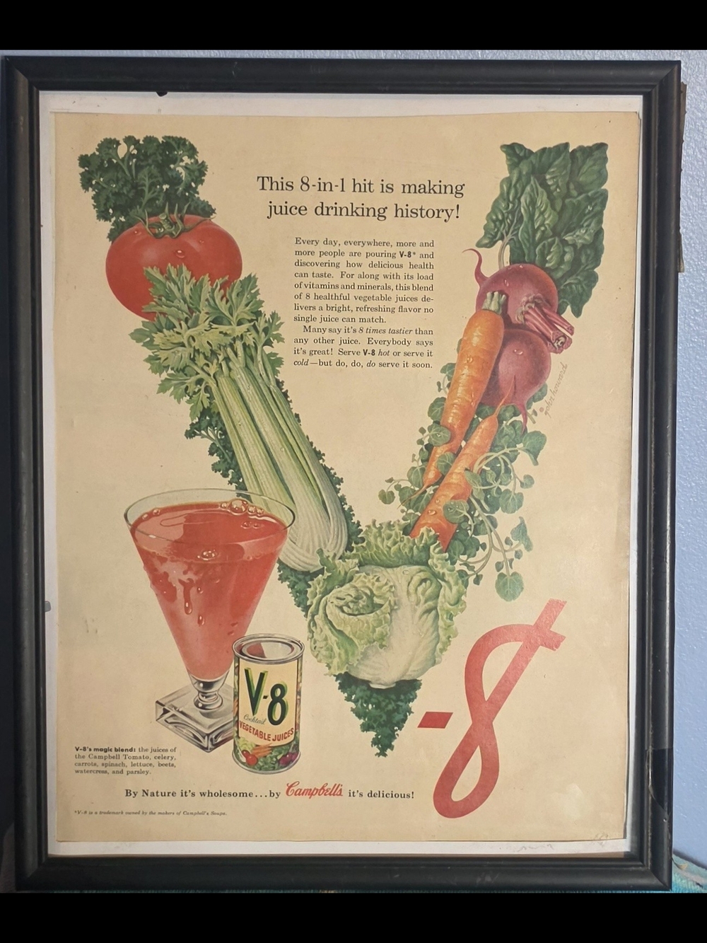 Vintage V8 Vegetable Juice Framed Print - Red, Green